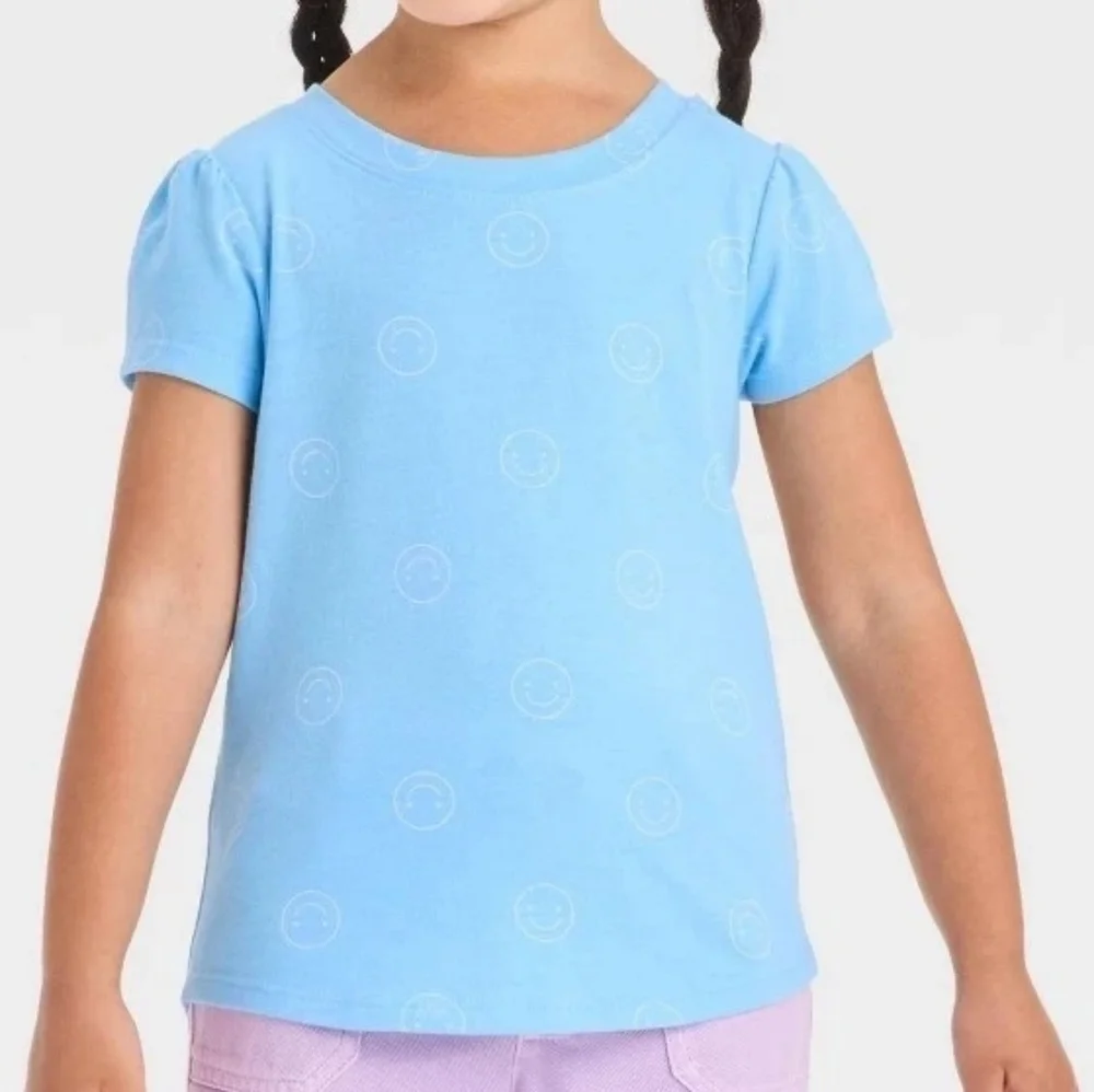 Cat & Jack Light Blue Smiley Face Tee